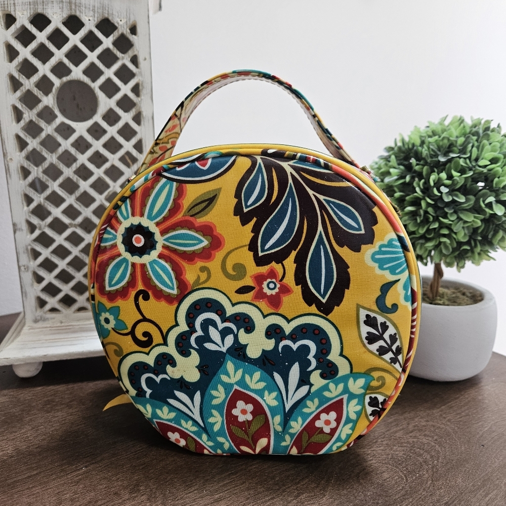 Vera Bradley PROVENCAL FLORAL Hatbox Round Cosmetic Travel Makeup Tote Bag Vinyl